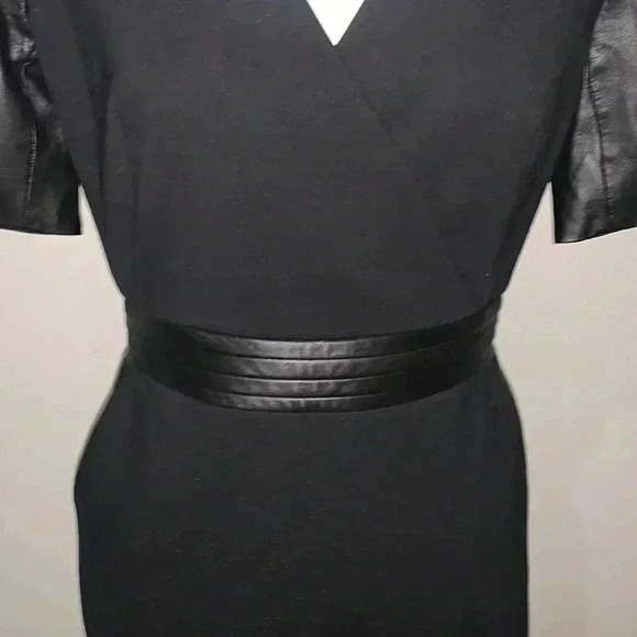 The Kooples Hopla Leather-Trim Faux Wrap Classic Mini Dress NWT - Picture 4 of 10